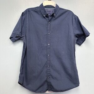 Geometrix New York Size Large Blue Polka Dot Button Down Short Sleeve Shirt